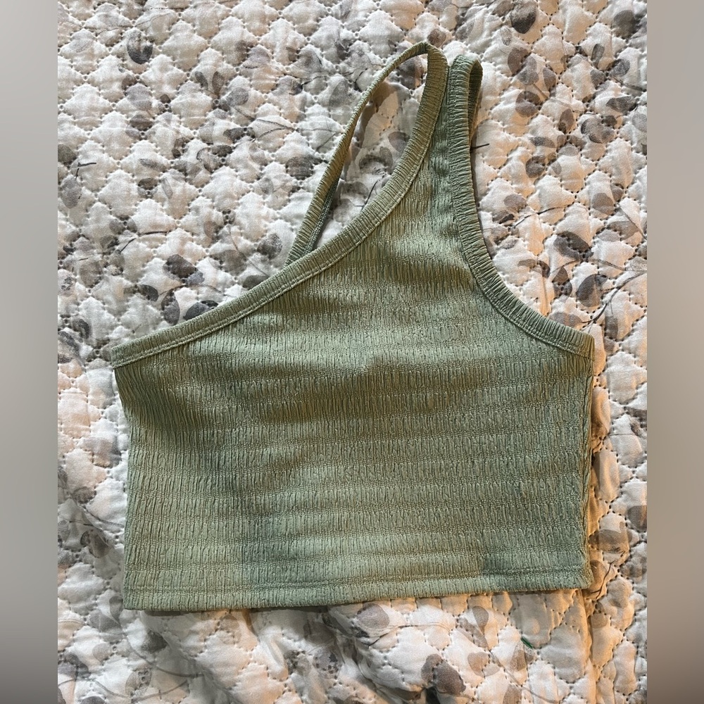 American Eagle Outfitters Olive Asymmetrical Crop Top